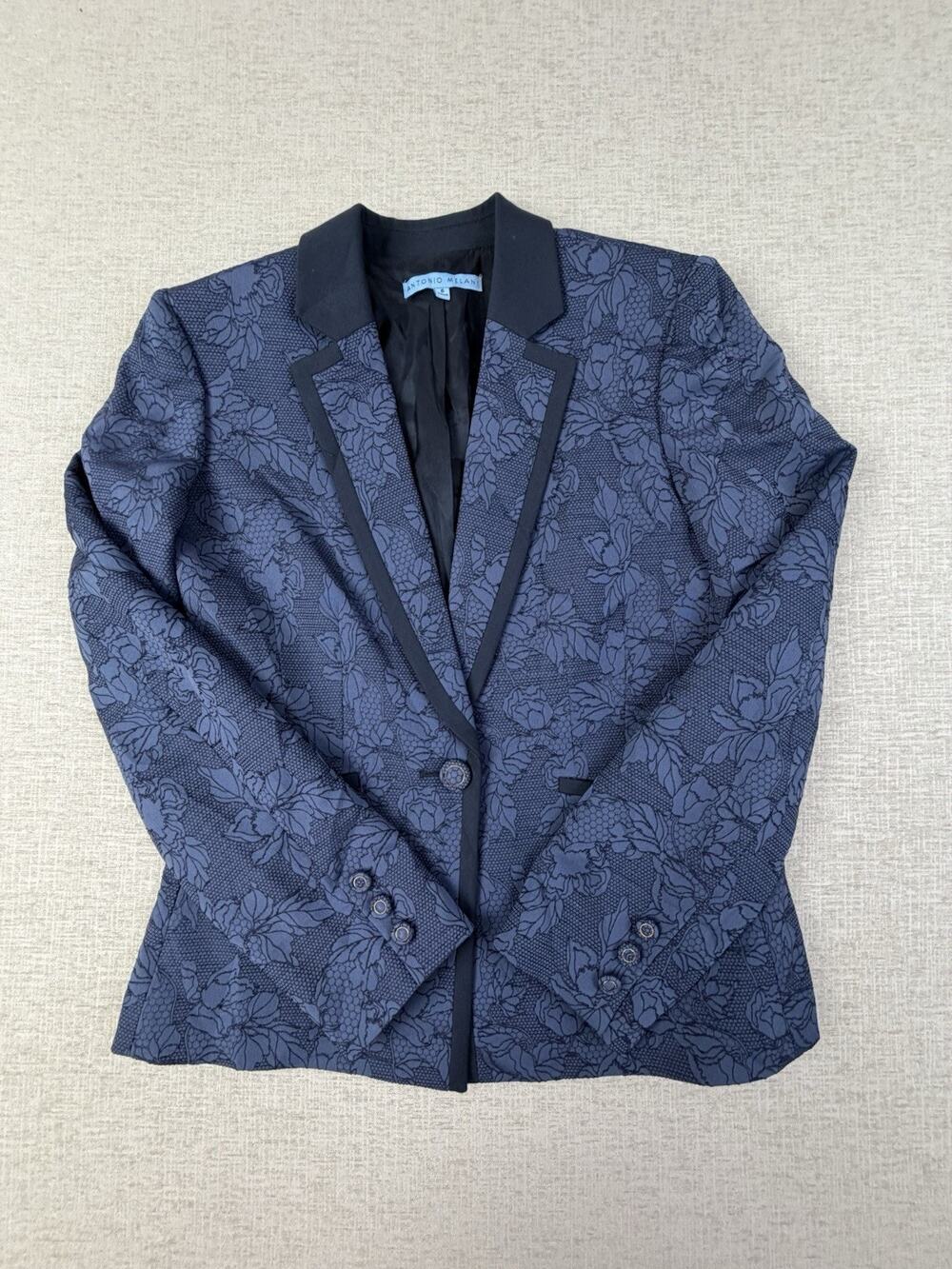 Antonio Melani Women’s 6 Blue Floral Jacquard Tuxedo Blazer Jacket